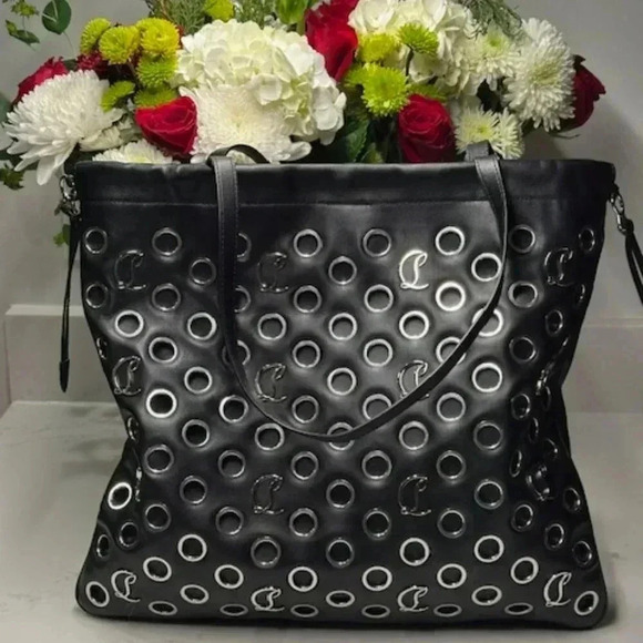 🔥🔥Christian Louboutin Mouchara Black Leather Tote Shoulder Bag BRAND NEW!
